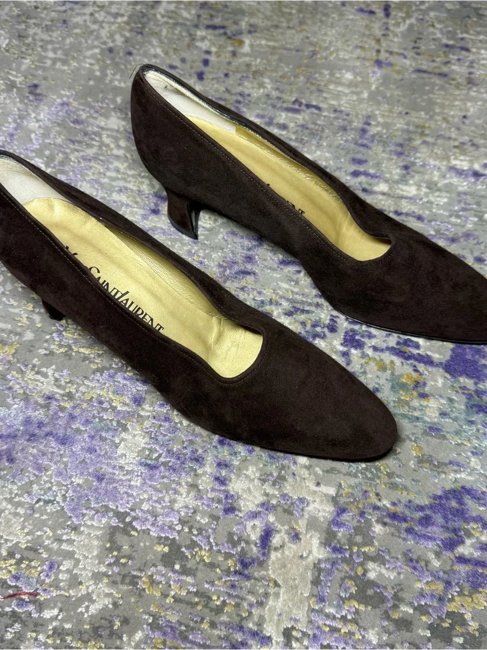 Vintage Yves Saint Laurent Suede Shoes Brown Heels Italy Luigi XV Almond toe - Picture 6 of 11